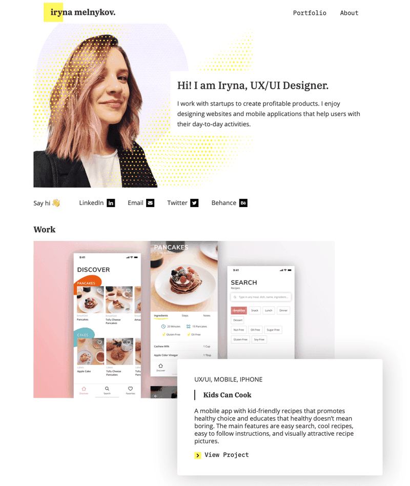 female UX designer portfolio example